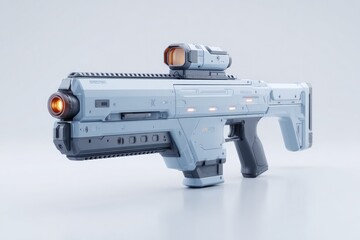 Naklejka premium 3d rendered sci-fi blaster gun with reflective materials and clean soft shadows