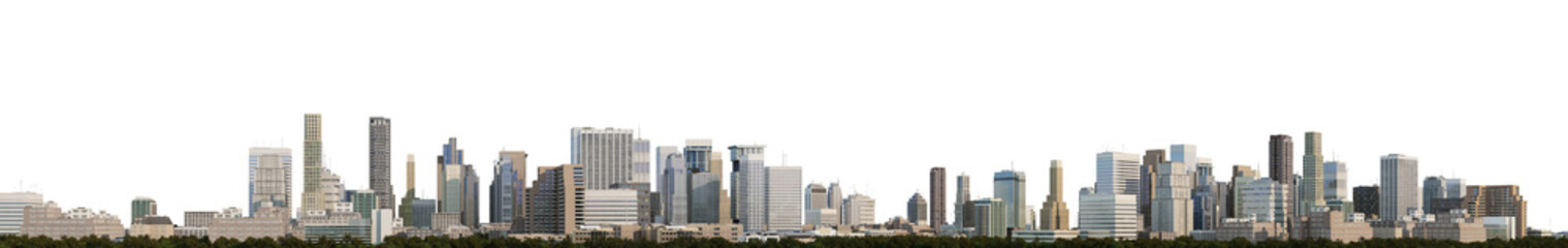 3D render panoramic view of a city on a transparent background	