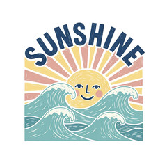 Sunshine paradise artwork. Abstract sun artwork. Summer good vibes vector graphic design for apparel, posters, background and others. Sun, moon, star artwork.
