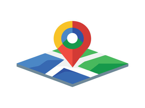Google maps location pin icon on stylized isometric map isolated on white background
