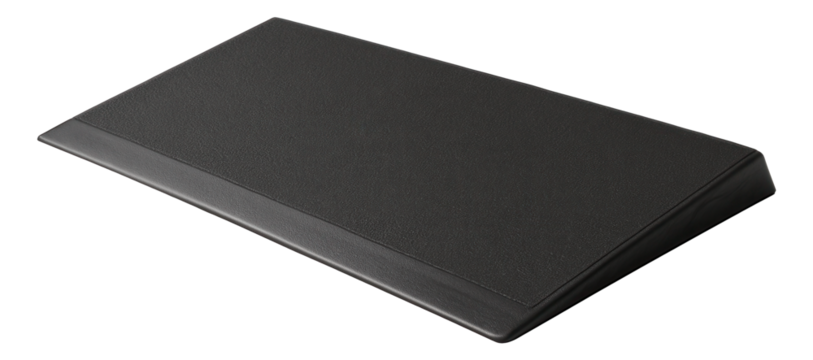 Rubber outdoor threshold for a patio entrance, offering flexibility and slip resistance in wet conditions.