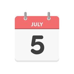 7月5日･JULY 5の日めくりカレンダーのアイコン - シンプルな7/5の日付の暦の素材