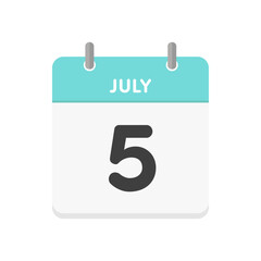 7月5日･JULY 5の日めくりカレンダーのアイコン - シンプルな7/5の日付の暦の素材
