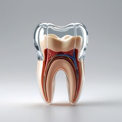 Cross-section of a human tooth showing internal structure with enamel, dentin, pulp, and nerves