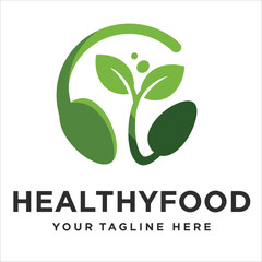 Healthy Food Logo Template, Green Vegetables