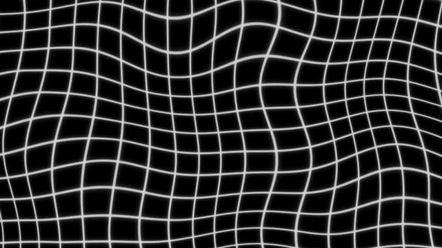 Black background with animated waving white wireframe grid line fit for alpha channel or overlay layer.Wiggling Lines grid loop animated black background. 4k video animation .