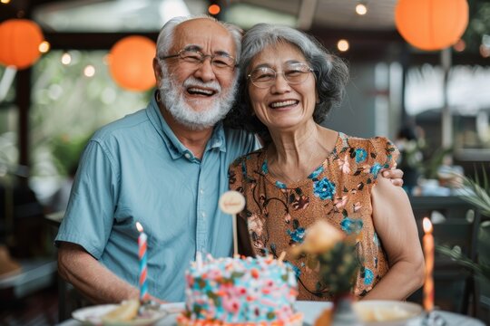 Portrait of a satisfied couple in their 60s celebrating birthday