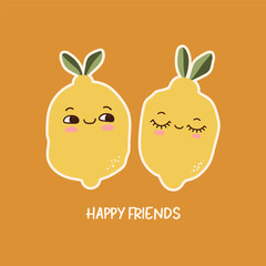 Cartoon kawaii lemon character, trendy lettering. Design for t shirt sticker, poster, card