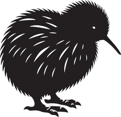 Kiwi Bird Black Silhouette Vector, Flightless Wildlife Clipart & New Zealand Nature Design