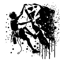 Rock climber Silhouette Grunge Splatter and Dripping Spray Effects