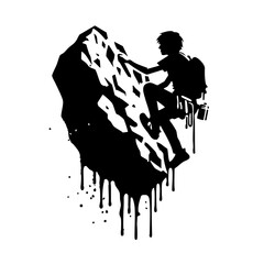 Rock climber Silhouette Grunge Splatter and Dripping Spray Effects