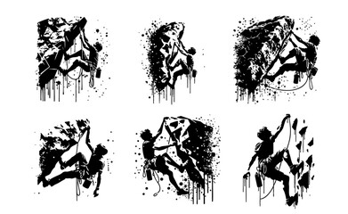 Fototapeta premium Rock climber Silhouette Grunge Splatter and Dripping Spray Effects