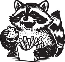 funny raccoon with fries and burger © Daria