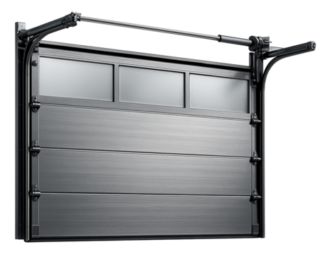 Sectional garage door with high-speed operation, suitable for commercial garages that require quick and frequent access.