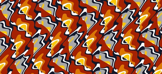 Abstract Psychedelic Wave Pattern in Warm Earth Tones with Retro Flowing Shapes and Dynamic Overlapping Curves. Illustration