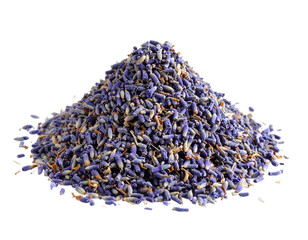 Heap of aromatic dried lavender buds offering calming herbal experience on transparent background