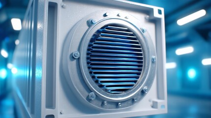 Close-up of Refrigerated Cargo Cooling System Highlighting Metallic Vent in Cold Storage Environment