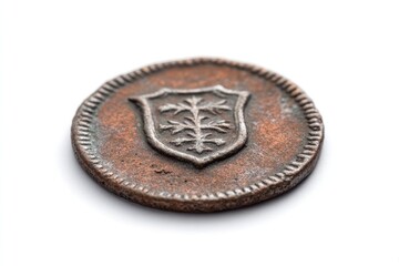 ancient coin with worn crest and rough edges high-detail macro
