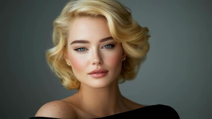 Elegant blonde model with wavy hair posing in studio ? timeless beauty and grace in high resolution