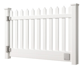 Automatic vinyl picket gate with a classic white finish, intended for a family home, combining traditional charm with modern automation.