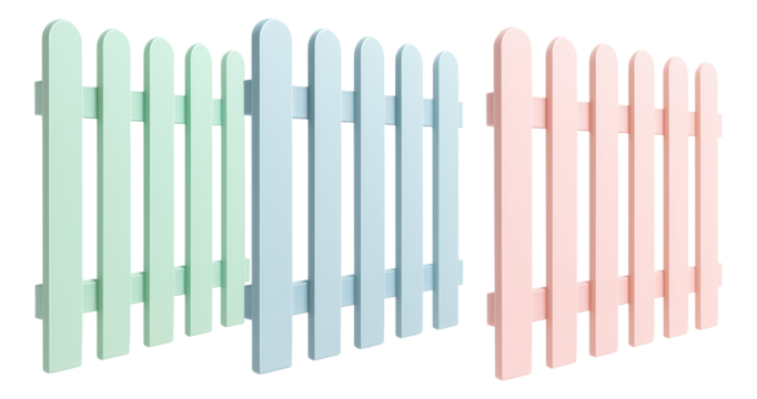 Vinyl picket fence sections in pastel colors for a cheerful front yard.