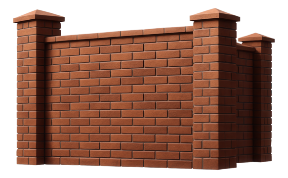 Tall brick fence with integrated columns, offering security for a private villa.