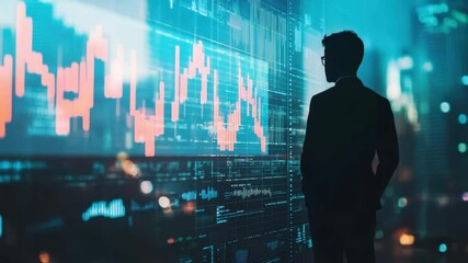 Businessman analyzing stock market financial graph and digital chart with data analysis for investment and finance business cityscape office - Powered by Adobe