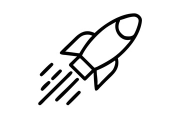 Stylized Black Rocket Icon in Flight with Exhaust Lines – Flat Minimal Vector Silhouette