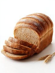 Freshly Sliced Whole Wheat Bread on White Background