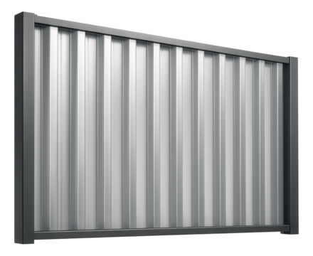 Corrugated metal fence with soundproofing features for an urban balcony, designed to reduce noise from busy streets. - Powered by Adobe