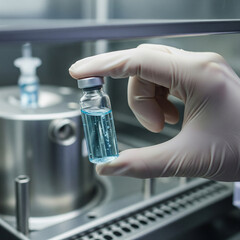 hand is holding a vaccin sample in the lab