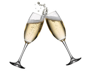 Two champagne glasses toasting isolated on transparent background