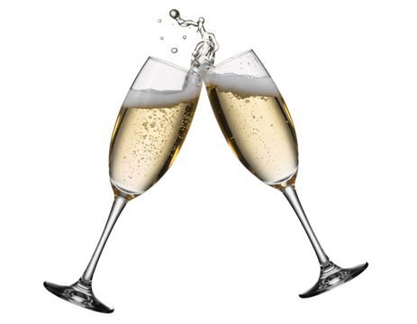 Two champagne glasses toasting isolated on transparent background