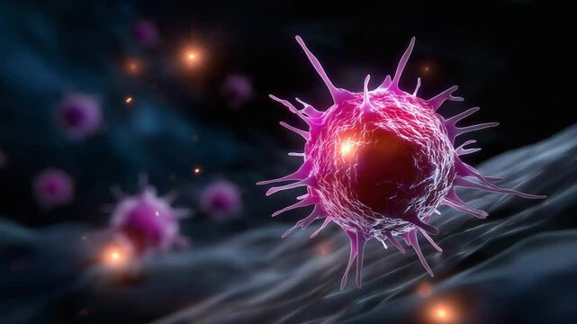 Microscopic battle between T cell and tumor cells