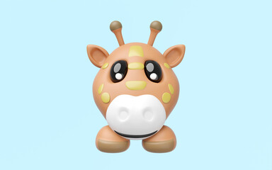 Naklejka premium 3d cute giraffe head icon with foot isolated on blue background. mascot, icon, character, logo cartoon style, 3d render illustration