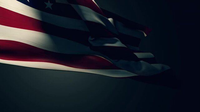 Majestic American Flag Waving Gracefully Dramatic Lighting Patriotic Symbolism Freedom Concept