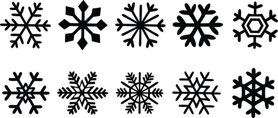 Black and White Snowflake Icon Set – Geometric Winter Design Elements