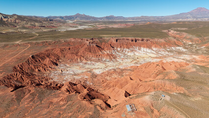 Aerial view of the impressive geological formations of the Valley of the Moon, Cusi Cusi, Jujuy, Argentina