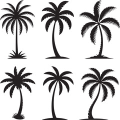 Obraz premium Silhouette Collection of Exotic Palm Trees Against a White Background Depicting a Tropical Oasis and a Sense of Vacation