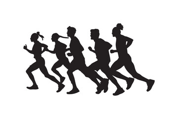 Running People Silhouette Set Featuring Men and Women Athletes in Motion Marathon and Fitness Vector Illustration Isolated on White Background