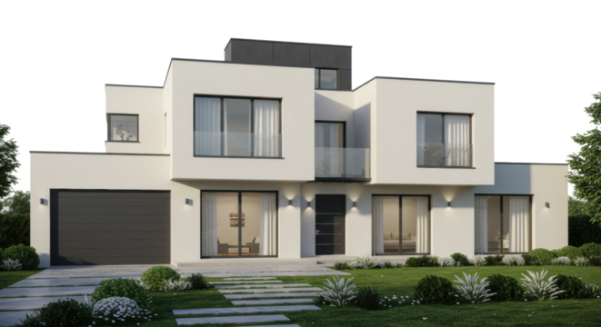 Modern architecture showcase contemporary house design suburban area 3d render outdoor view luxurious concept