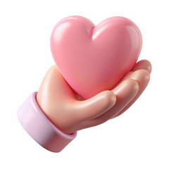 Obraz premium 3d cartoon hand holding pink heart isolated on transparent background