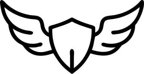 shield wings vector outline icon on white or transparent background. Military Solid Editable Icon