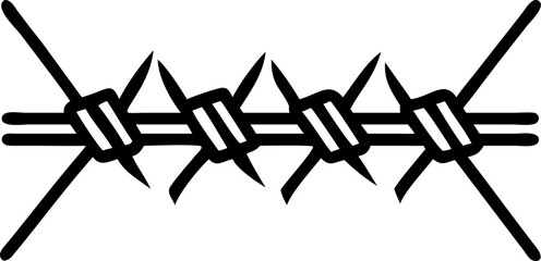 barbed wire vector outline icon on white or transparent background. Military Solid Editable Icon