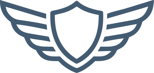 shield wings vector outline icon on white or transparent background. Military Solid Editable Icon