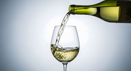White Wine Day: Pouring white wine into a crystal glass, creating a splash and bubbles, with a blurred background.