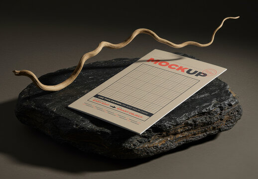 Booklet Brochure Magazine Cover Mockup on Stone and Branch