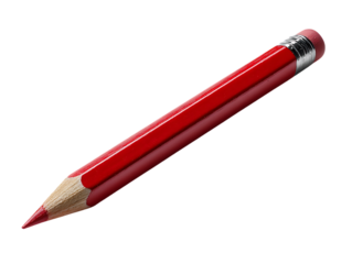 Close-up of a red pencil with an eraser tip isolated on a white background