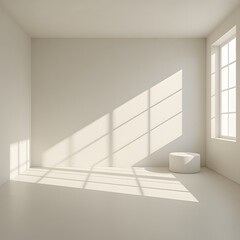 Fototapeta premium Empty Minimalist Room with Sunlight and Window Shadows.