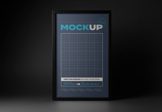 All Black Vertical Poster Frame Mockup